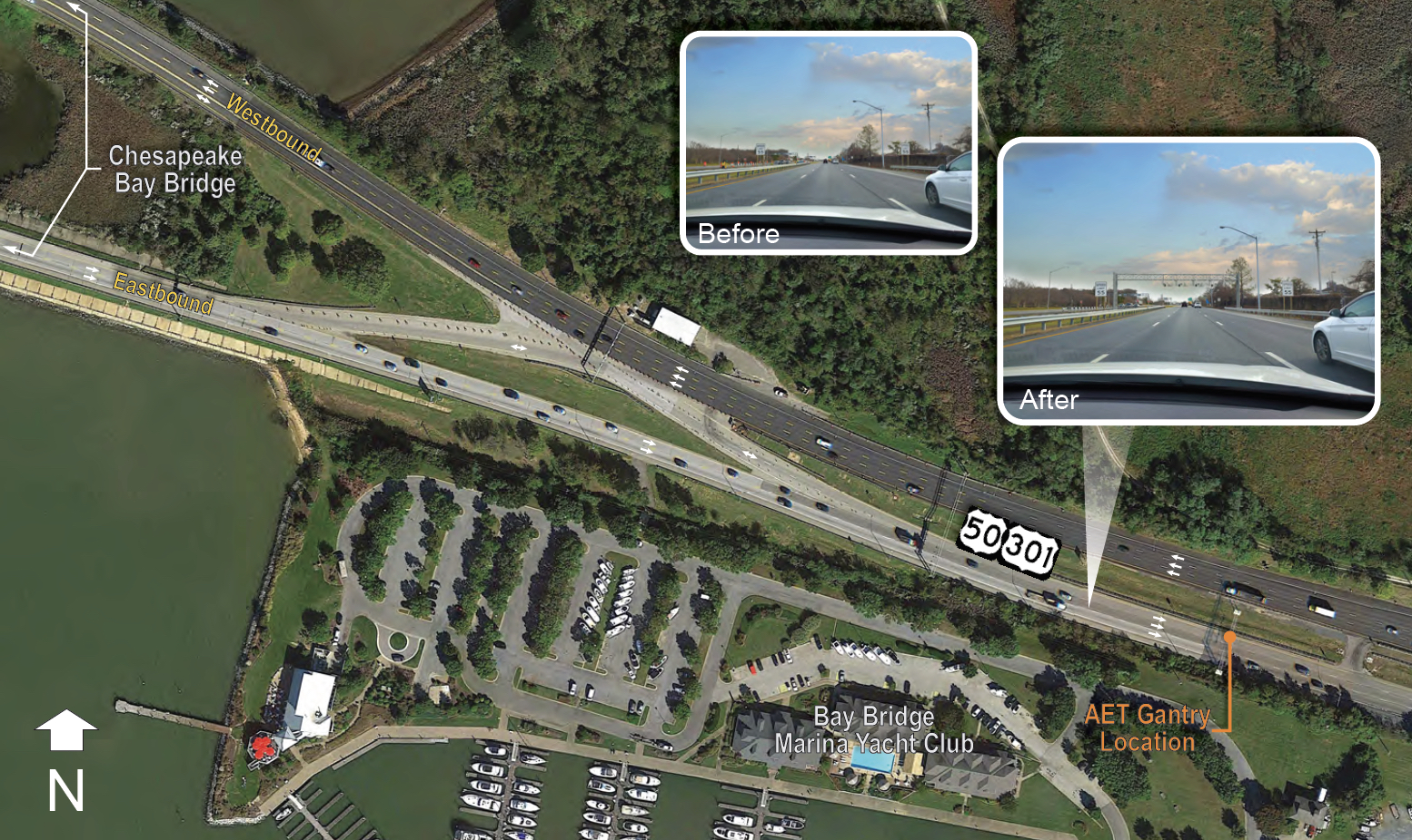 Bay Bridge AET Gantry Along Eastbound US 50/301 - Birdseye View