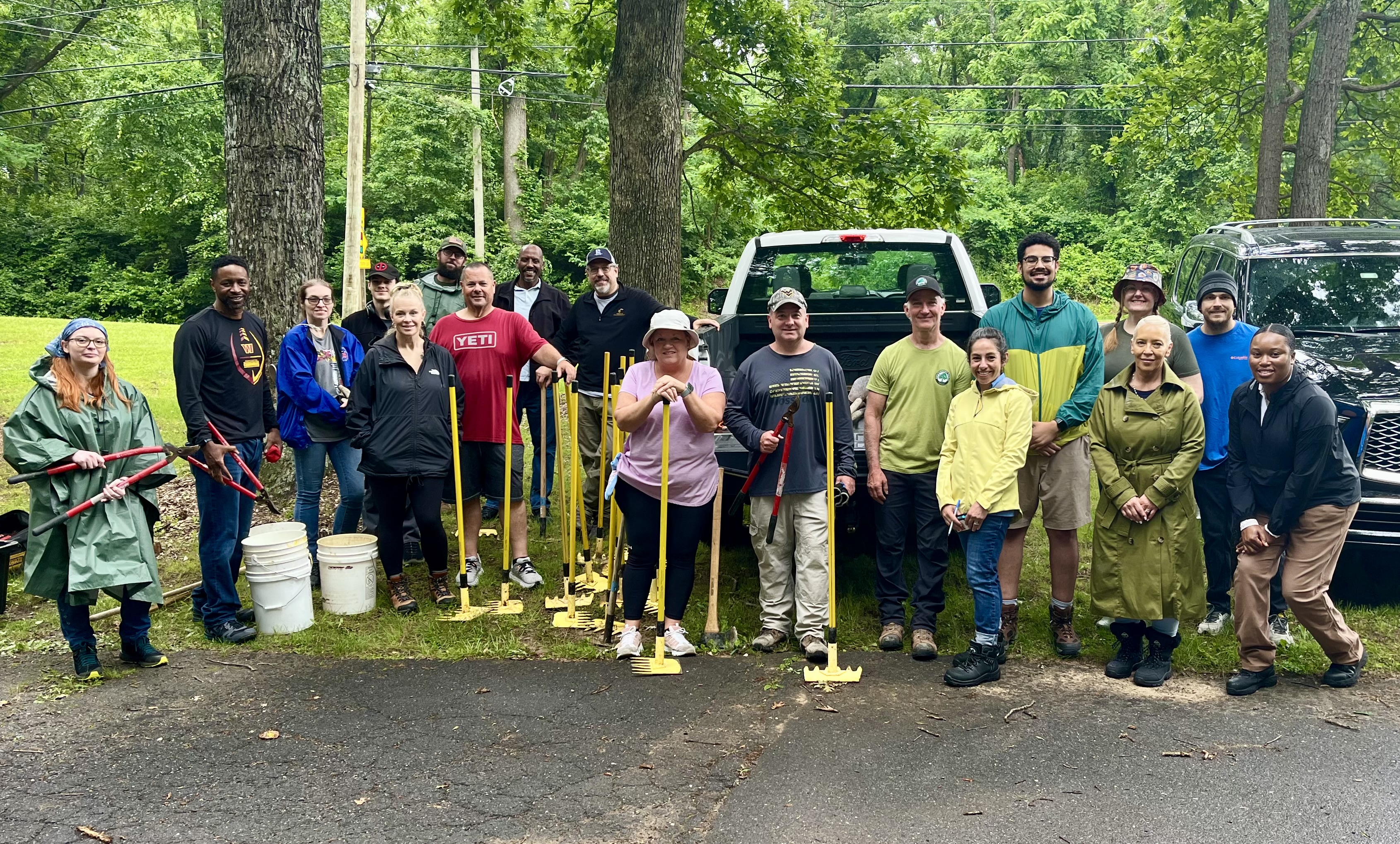OESRM Public Service Event  - The Maryland Transportation Authority's Office of Environment, Safety, and Risk Management partnered with Montgomery County Parks for a public service event. Photo shows Maryland Transportation Authority staff volunteering at the event. 